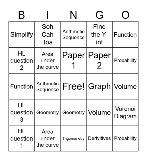 MATH Bingo Card