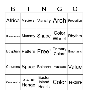 Art History Bingo Card