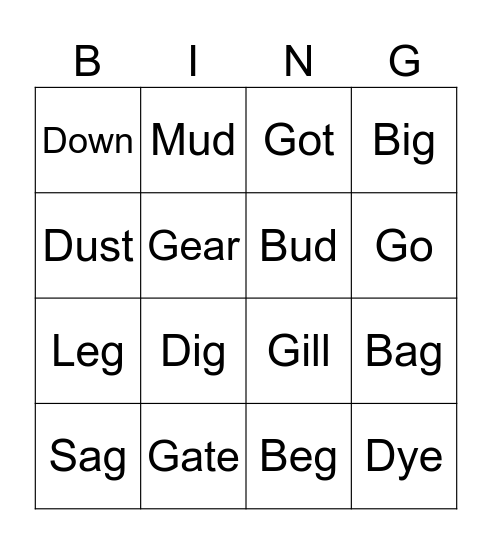 /g/ and /d/ minimal pairs Bingo Card