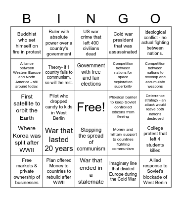 Cold War Bingo Card