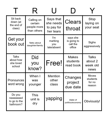 Mrs. LeRiche Bingo Card