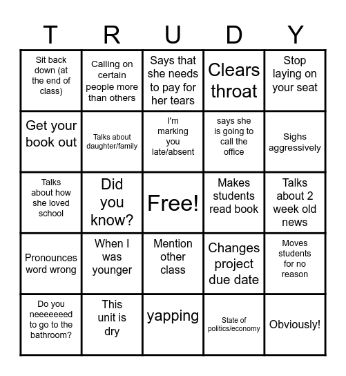 Mrs. LeRiche Bingo Card