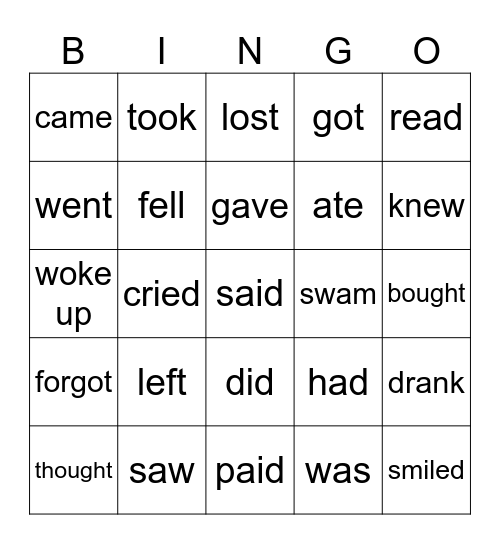 Past tense Bingo Card