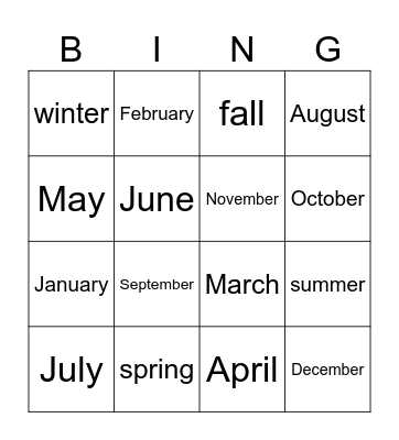 Seasons Bingo Card