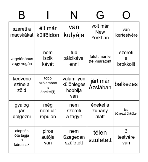 SZÖG BINGO Card