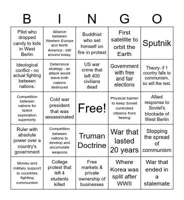 Cold War Bingo Card