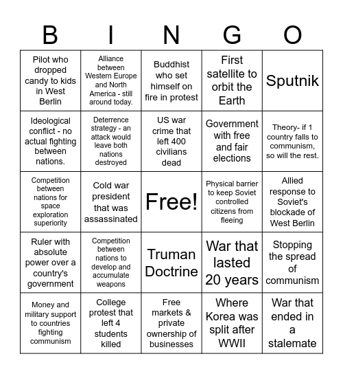 Cold War Bingo Card