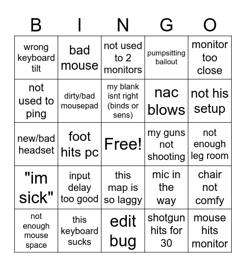 gup new pc cope excuse Bingo Card