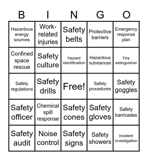 Safety Bingo Card