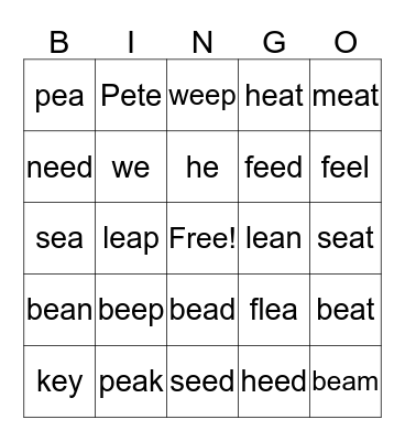 Long E BINGO Card