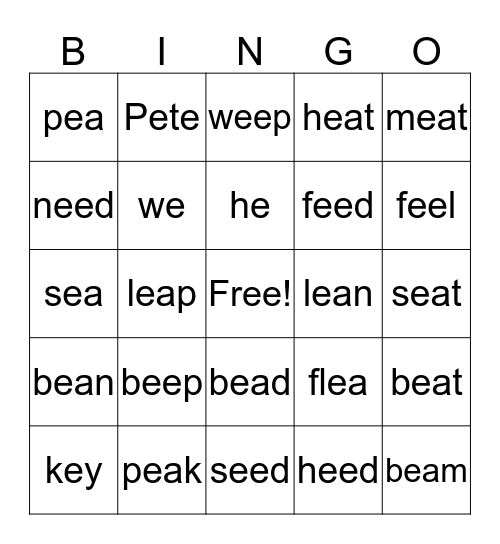 Long E BINGO Card