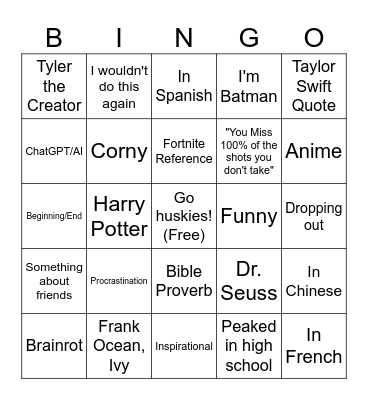 Yearbook Quotes Bingo Card