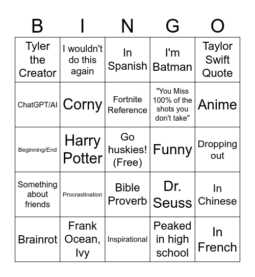 Yearbook Quotes Bingo Card