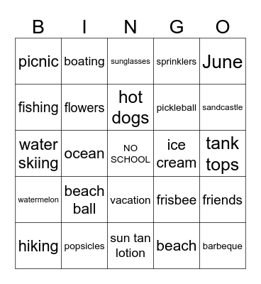School's Out For Summer Bingo Card
