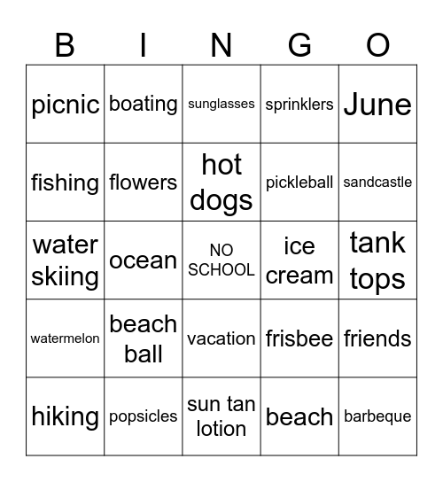 School's Out For Summer Bingo Card
