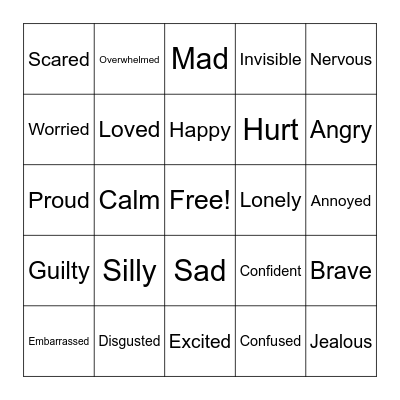 Feelings Bingo Card