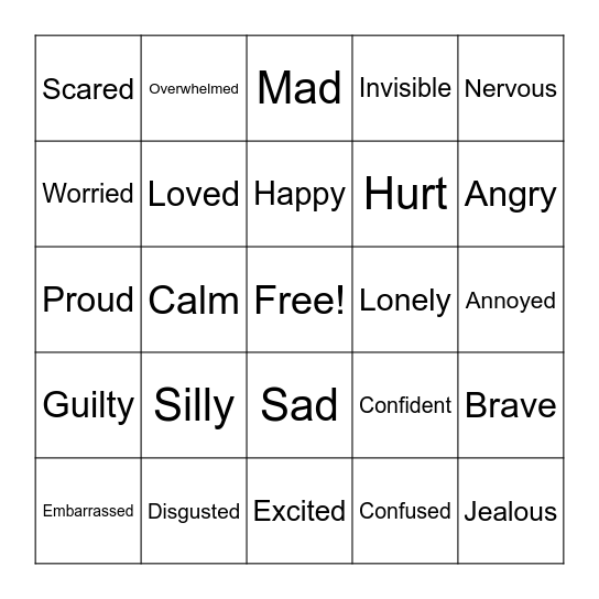 Feelings Bingo Card