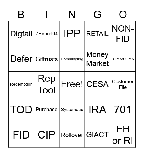 Processing Bingo Card