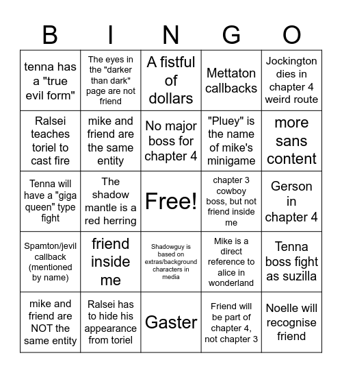 DELTARUNE CHAPTER 3&4 Bingo Card