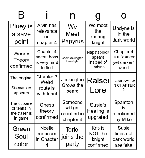 DELTARUNE 1-4 IN 3 MOTHERFUCKING SECONDS Bingo Card