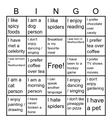 Common Ground Bingo Card