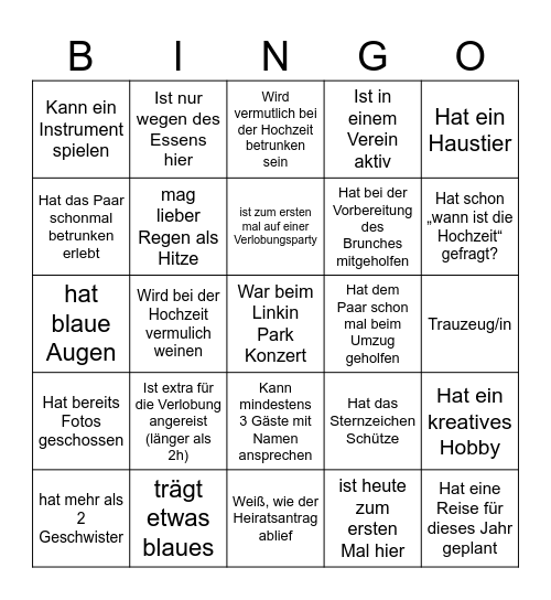 Finde den Gast! Bingo Card