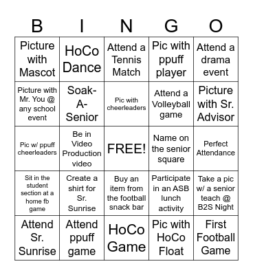 Fall Senior Activities 1 Bingo Card