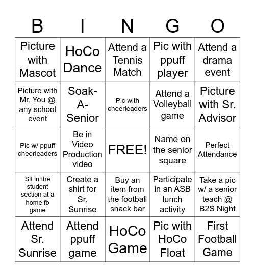 Fall Senior Activities 1 Bingo Card