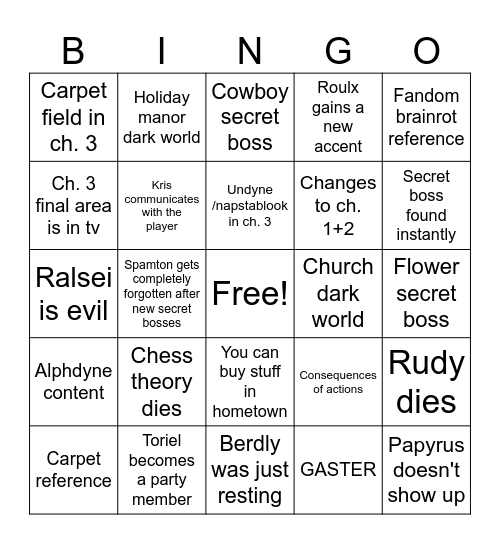 Deltarune bingo Card