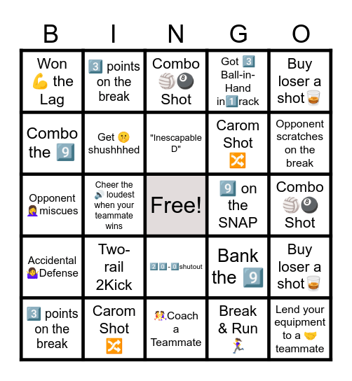 9 ball Bingo Card