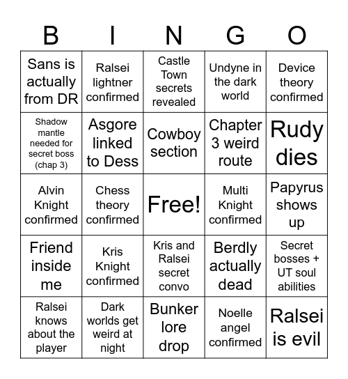 Deltarune 3+4 Bingo Card