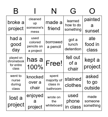 Art Class Bingo Card