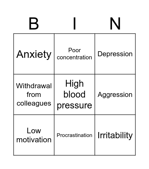 Mental Health Bingo Card