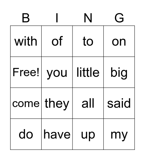 Orange Words Bingo Card