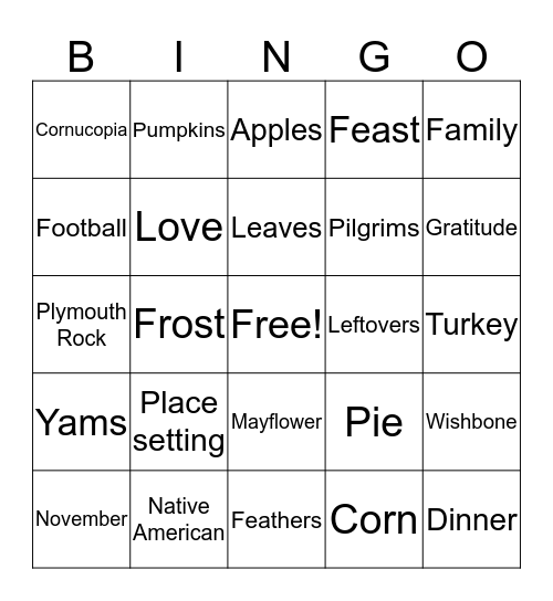 THANKSGIVING BINGOUntitled Bingo Card