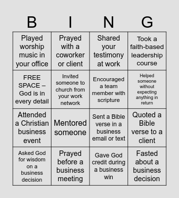 Faith and Work Bingo Card