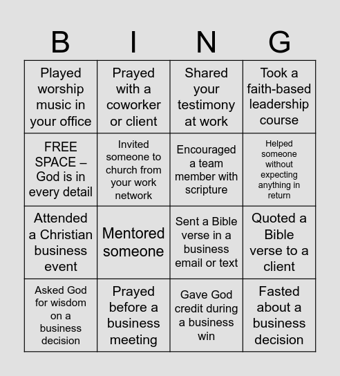 Faith and Work Bingo Card