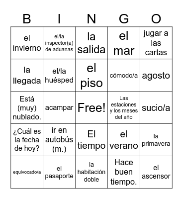 Leccion 5 Vocab Bingo Card