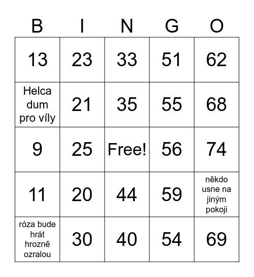 Number Bingo 1-75 Bingo Card