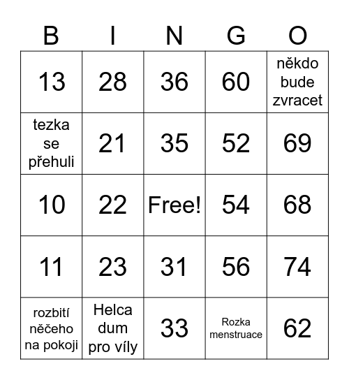 Number Bingo 1-75 Bingo Card
