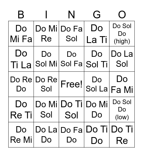 Solfege Bingo! Bingo Card