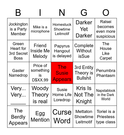 Deltarune Ch. 3 Bingo Card