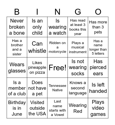Untitled Bingo Card