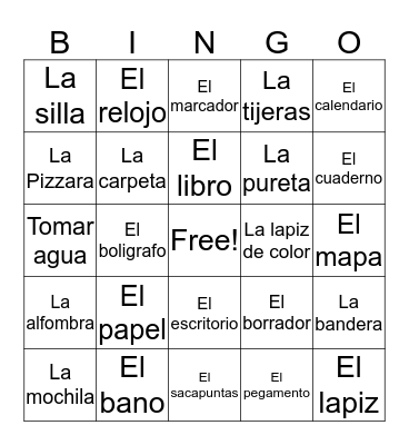 Classroom objects in Spanish  Bingo Card