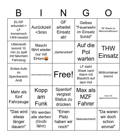 Einsatz Bingo Card