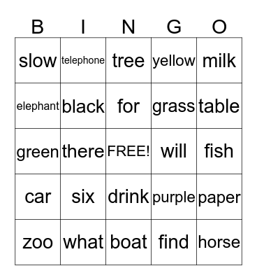 Edmark words 1-100 Bingo Card