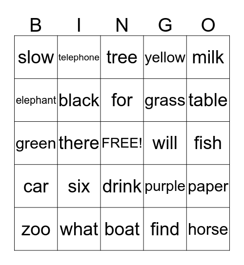 Edmark words 1-100 Bingo Card