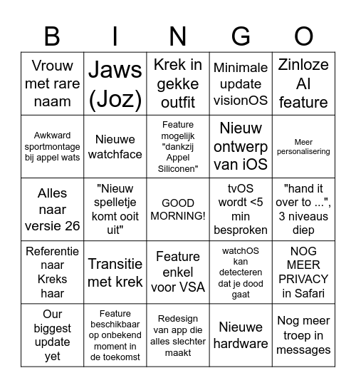Strak Kijkje Bingo Card