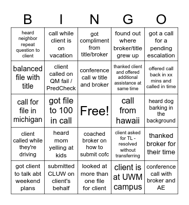 phone callz bingo Card