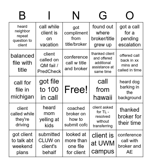 phone callz bingo Card
